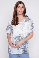 Foliage print cotton gauze top