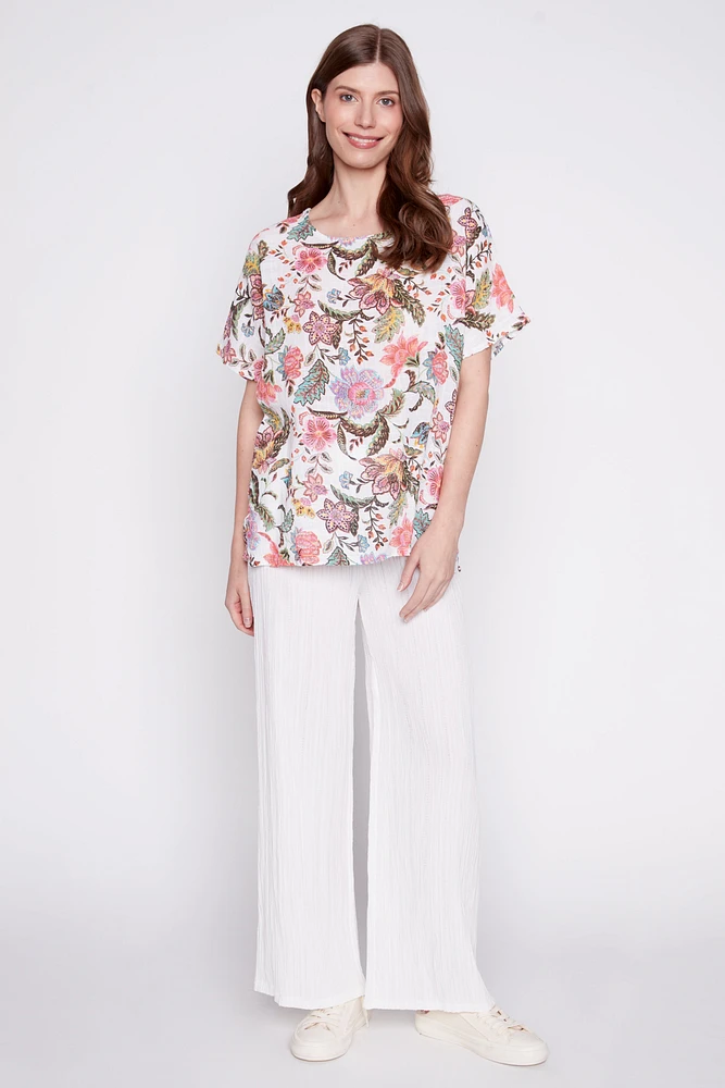 Floral paisley print cotton gauze top