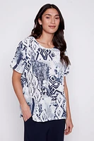 Abstract design cotton gauze top