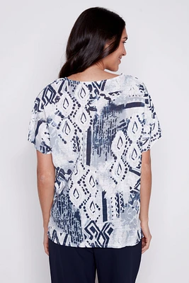 Abstract design cotton gauze top