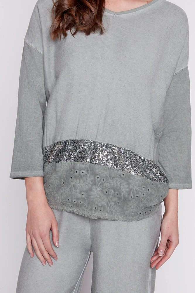 Sequin and eyelet detail tunic