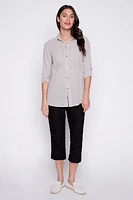 Solid cotton linen blend blouse