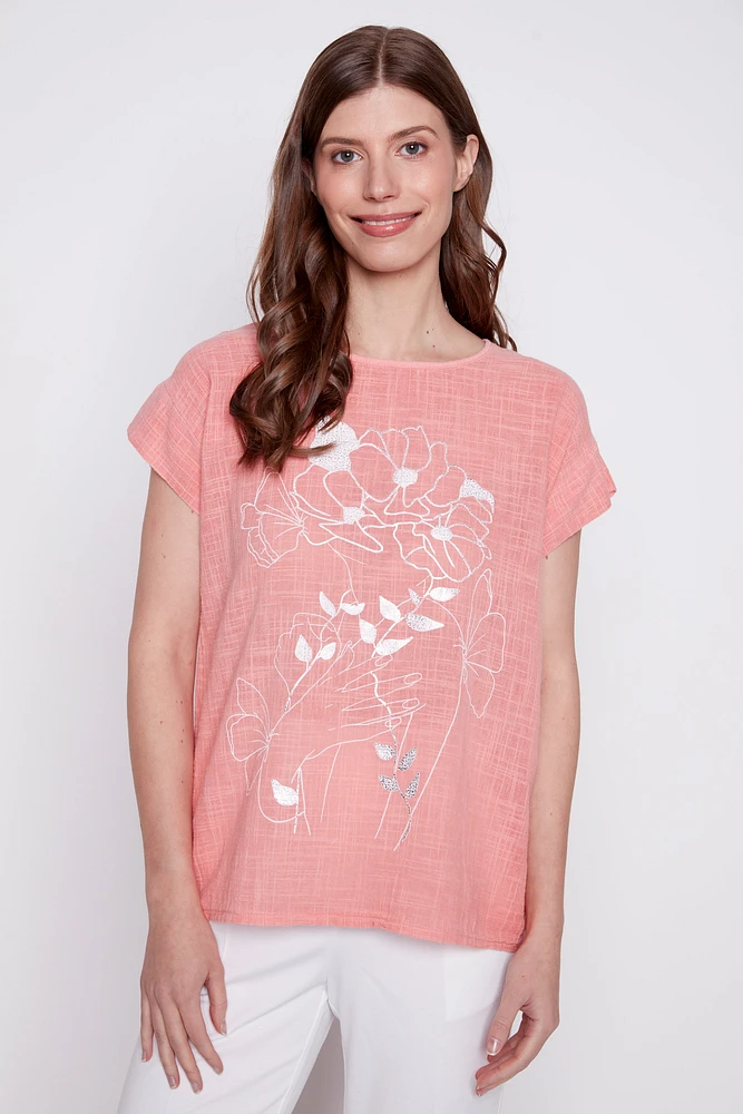 Abstract fairy print cotton gauze top