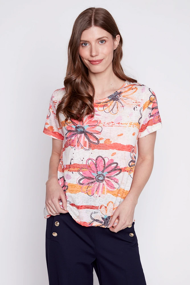 Daisy print burnout t-shirt