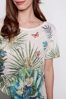 Tropical print burnout t-shirt