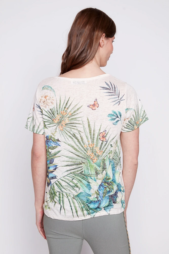 Le t-shirt dévoré imprimé tropical