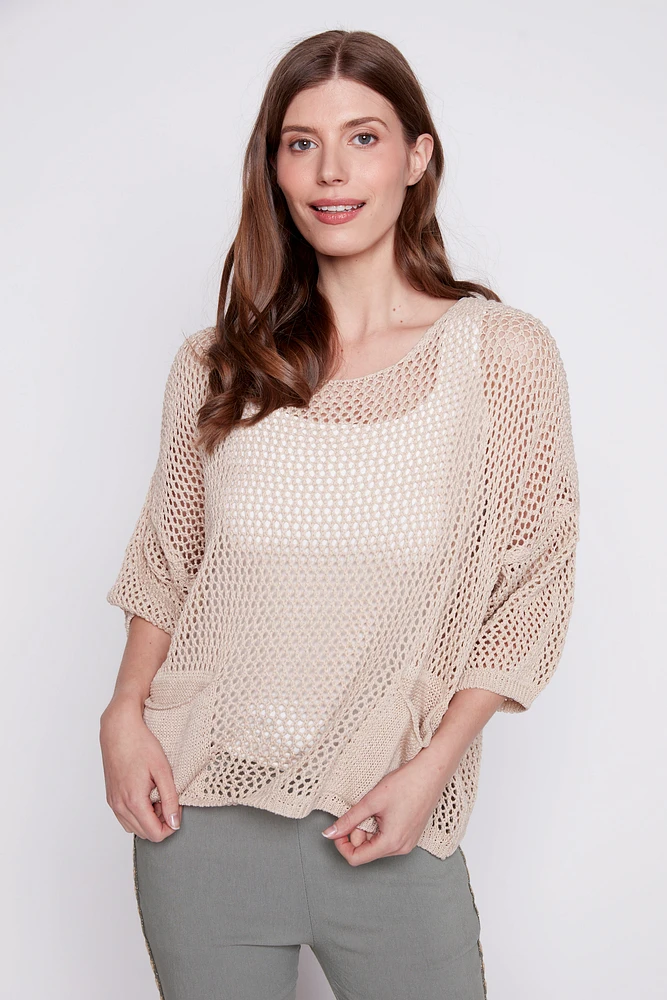 Solid crochet sweater with pockets