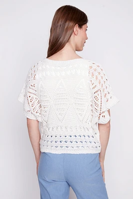 Boat neck crochet sweater