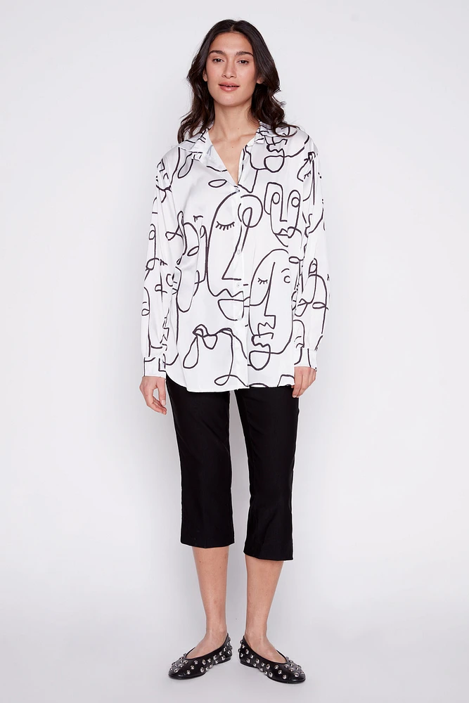 Picasso print satin blouse