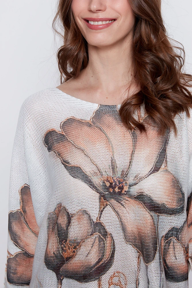 Flower print knit sweater