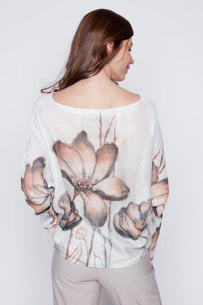 Flower print knit sweater