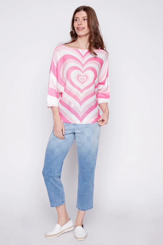 Heart print knit sweater