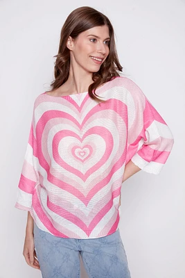 Heart print knit sweater