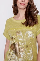 Floral design cotton linen blend top