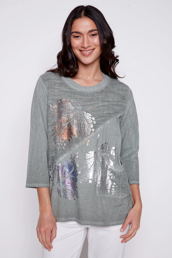 Leaf print a-line cotton tunic