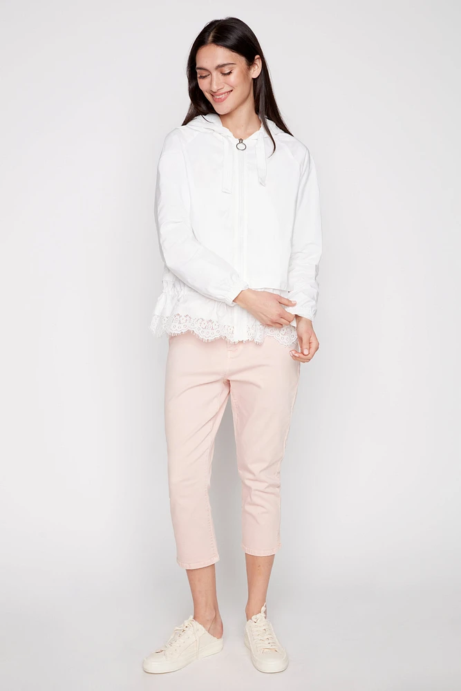Lace hem hooded jacket