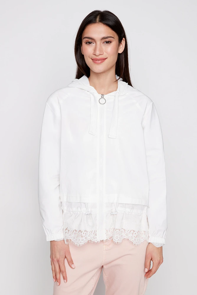 Lace hem hooded jacket