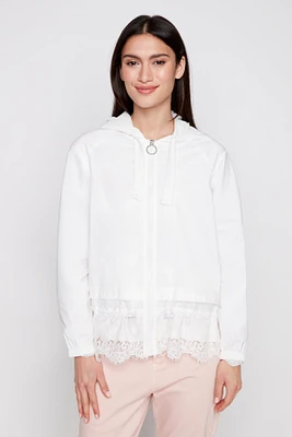 Lace hem hooded jacket