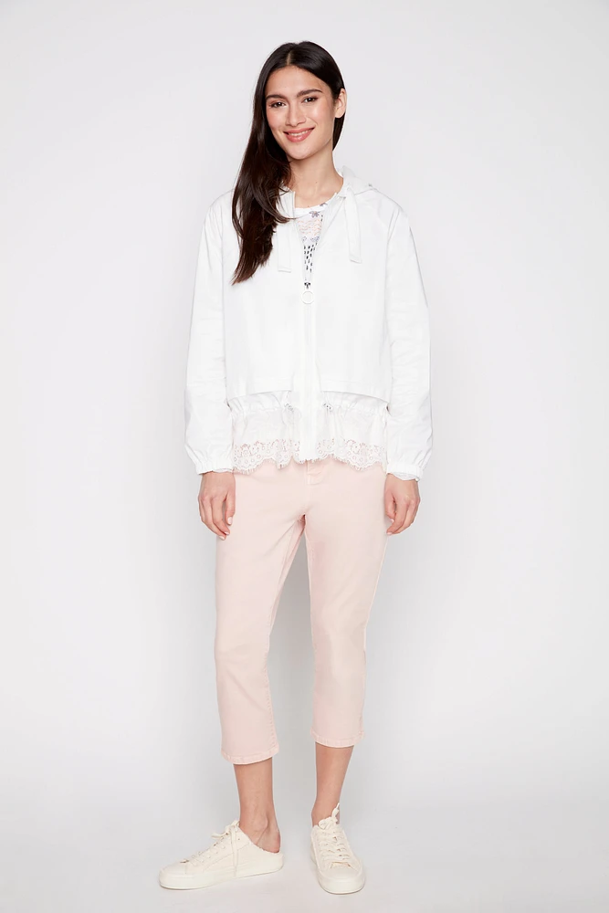 Lace hem hooded jacket