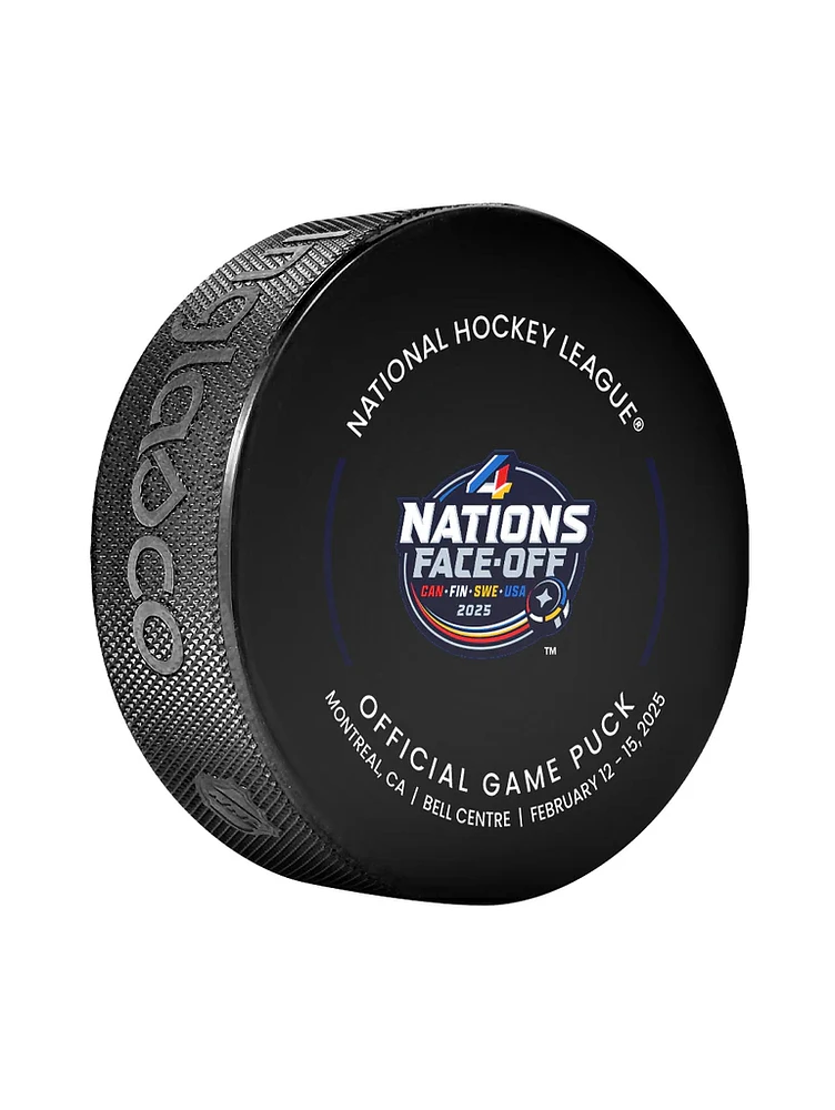 NHL Game Puck 4 Nations Face-Off Montreal Feb-17-20 2025 Official Game Puck Design- in Cube