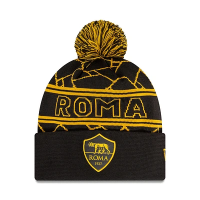 Serie A Knit Hat Sport Cuffed Pom Black & Gold AS Roma