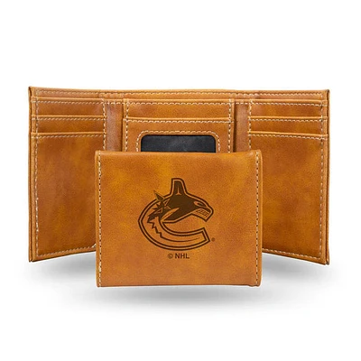 NHL Wallet Leather Laser Engraved Tri-Fold Canucks (Brown)