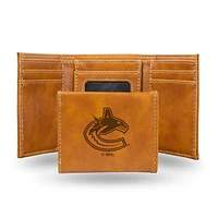 NHL Wallet Leather Laser Engraved Tri-Fold Canucks (Brown)