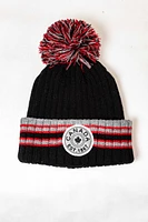 Country Knit Hat Pom Red & Grey Stripe Canada