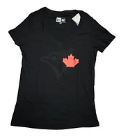 MLB Ladies V-Neck Shirt Black & Red Leaf Blue Jays