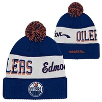 NHL Youth Knit Hat Block Sweep Cuffed Beanie with Pom Oilers