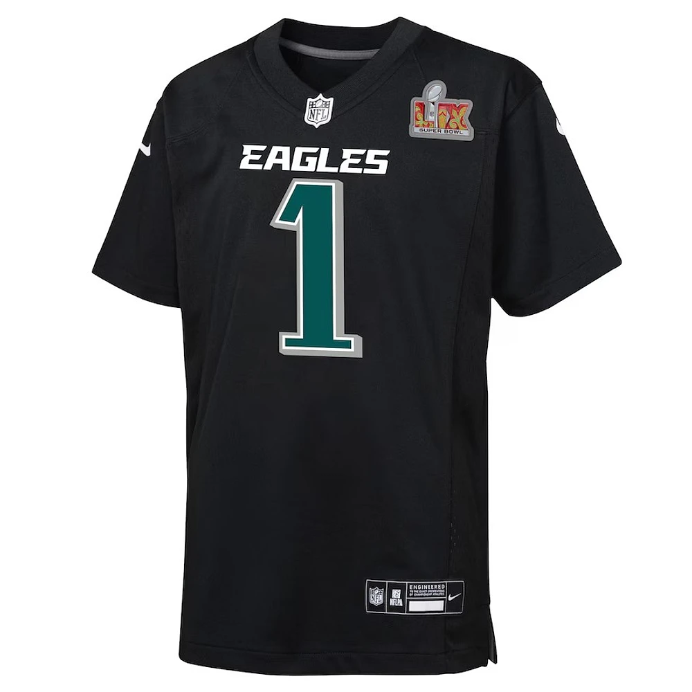 NFL Youth Player Fashion Jersey Super Bowl LIX Carbon Black Chase 2024 Jalen Hurts Eagles