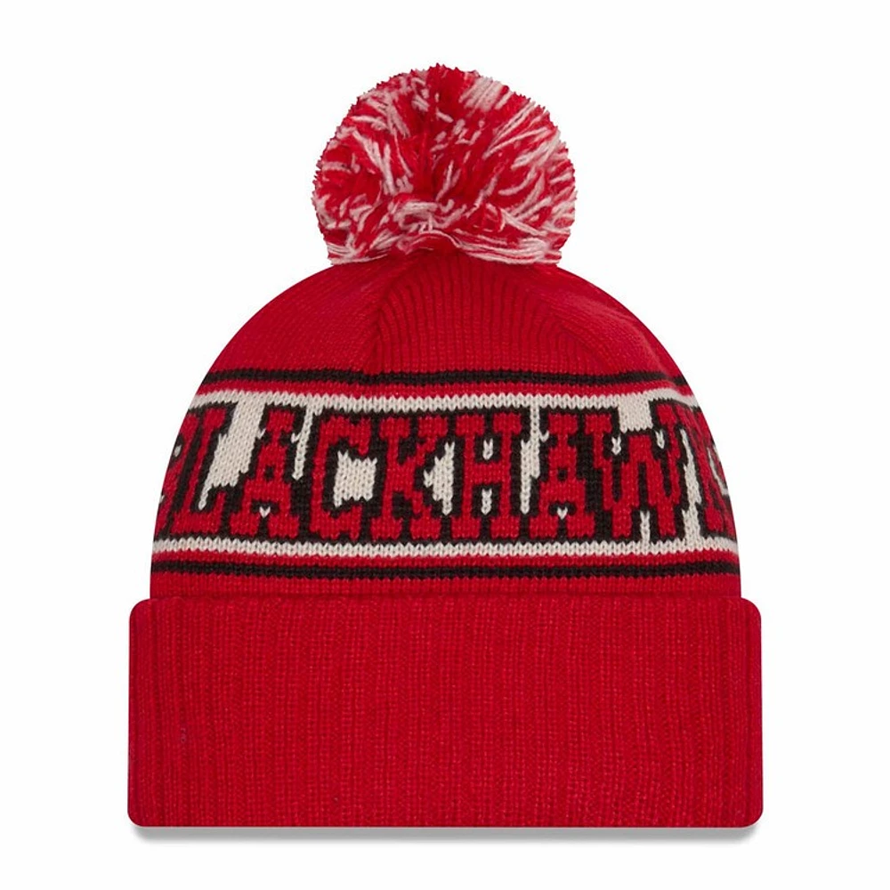 NHL Knit Hat Retro with Pom Blackhawks