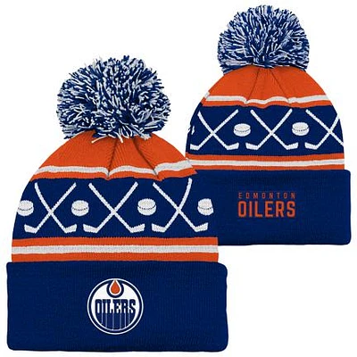 NHL Kids Knit Hat Face Off Cuff Pom Oilers