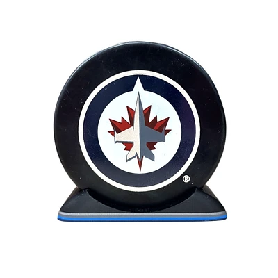 Puck Display Stand Silver, Grey & Blue