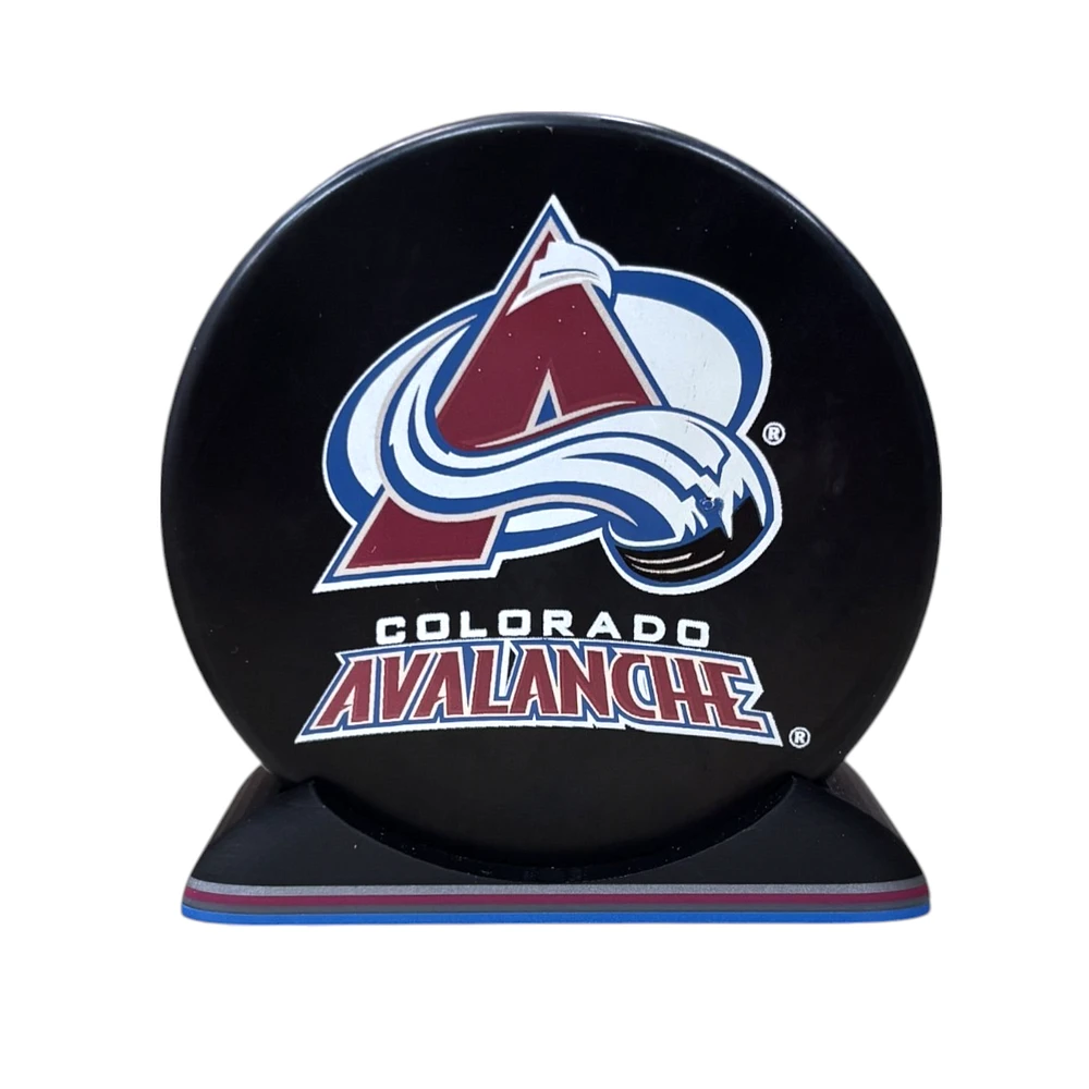 Puck Display Stand Silver, Magenta and Blue