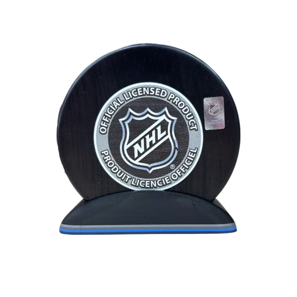 Puck Display Stand Silver, Grey & Blue