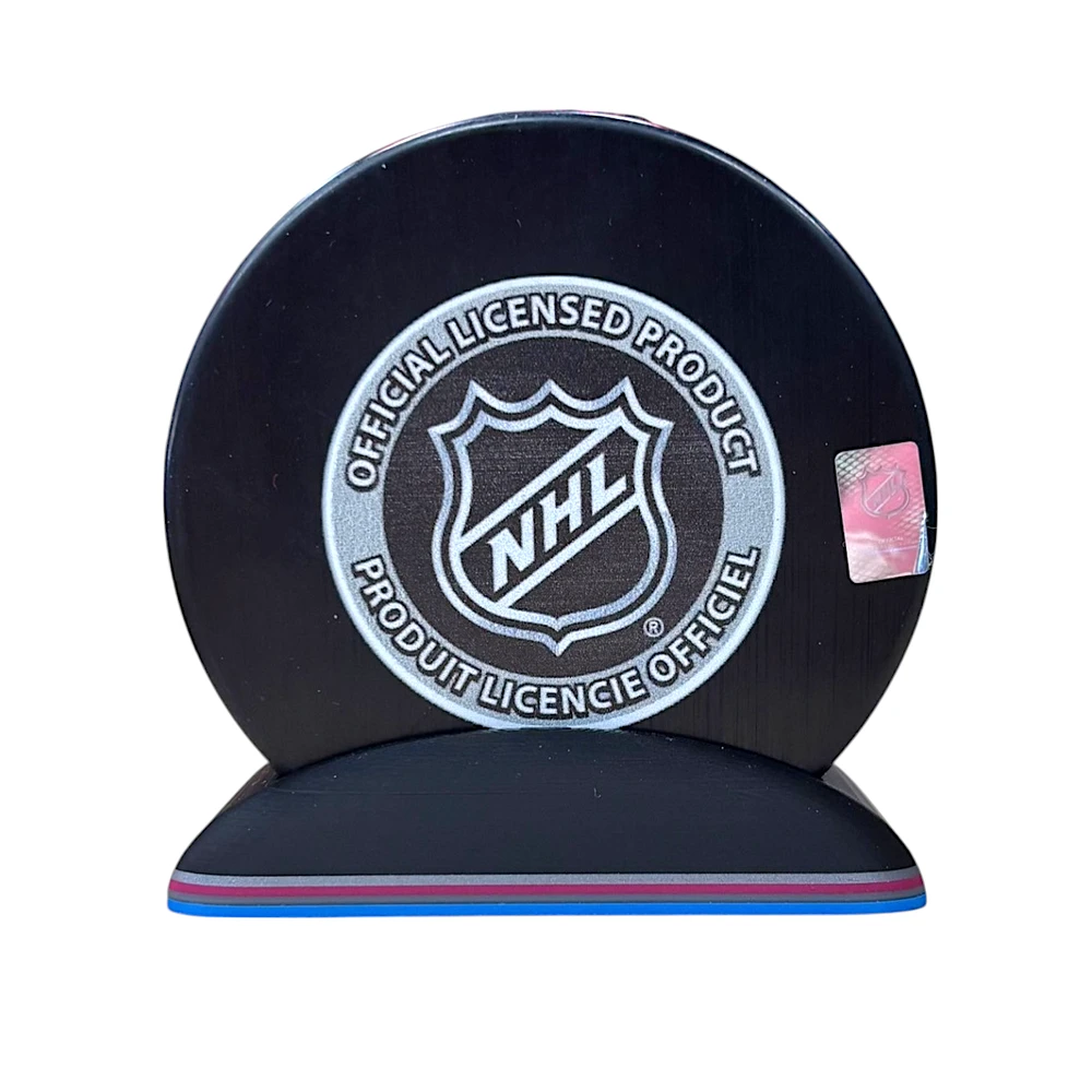 Puck Display Stand Silver, Magenta and Blue