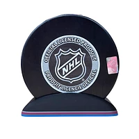 Puck Display Stand Silver, Magenta and Blue