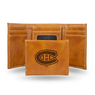 NHL Wallet Leather Laser Engraved Tri-Fold Canadiens (Brown)