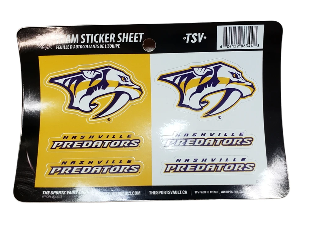 NHL Team Sticker Sheet Predators