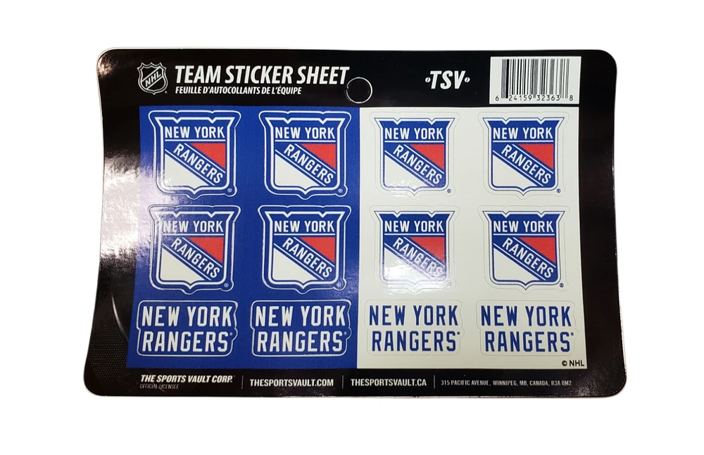 NHL Team Sticker Sheet Rangers