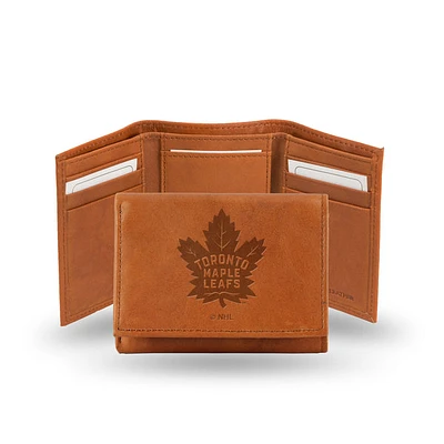 NHL Wallet Leather Laser Engraved Tri-Fold Maple Leafs (Brown)