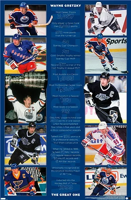 NHL Vintage Player Poster Stats Wayne Gretzky Oilers, Kings, Blues & Rangers