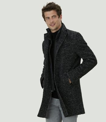 Manteau long en laine mÃ©langÃ©e noir