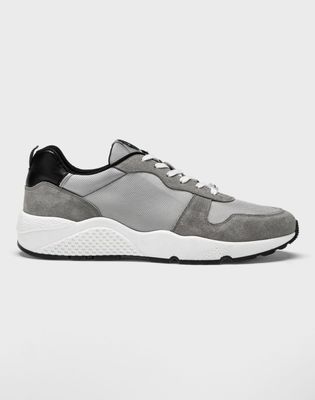 Sneakers cuir et textile gris