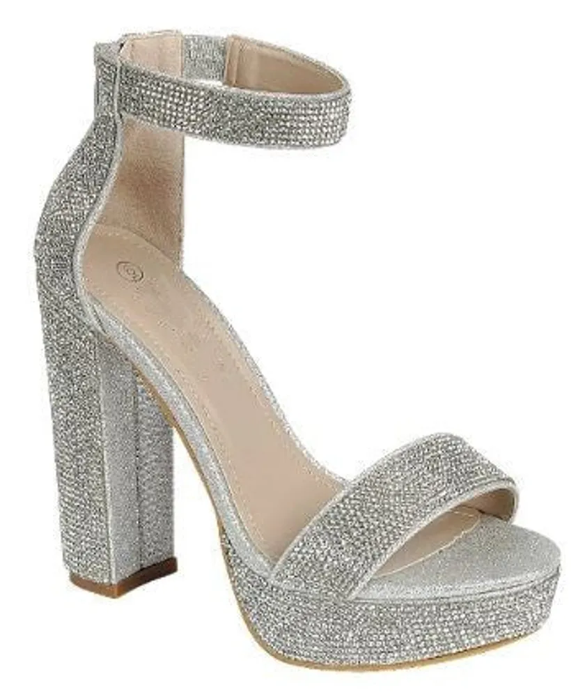 Women's High Platform Block Heel Rhinestone-1 Sandals : Silver