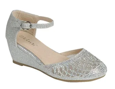 Girls wedge Dress shoes_ Silver