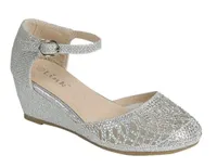 Girls wedge Dress shoes_ Silver
