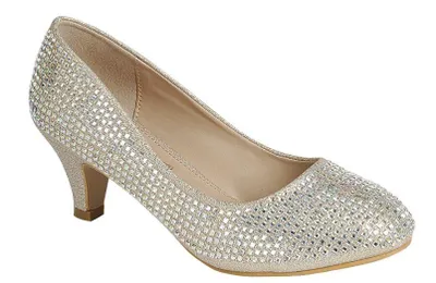 Women Low Heel Rhinestone Dress Shoes:  Silver