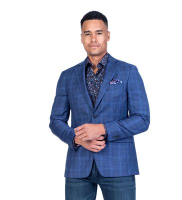 Michael Kors Plaid Sports Jacket - Blue with Burgundy | Bramalea City Centre